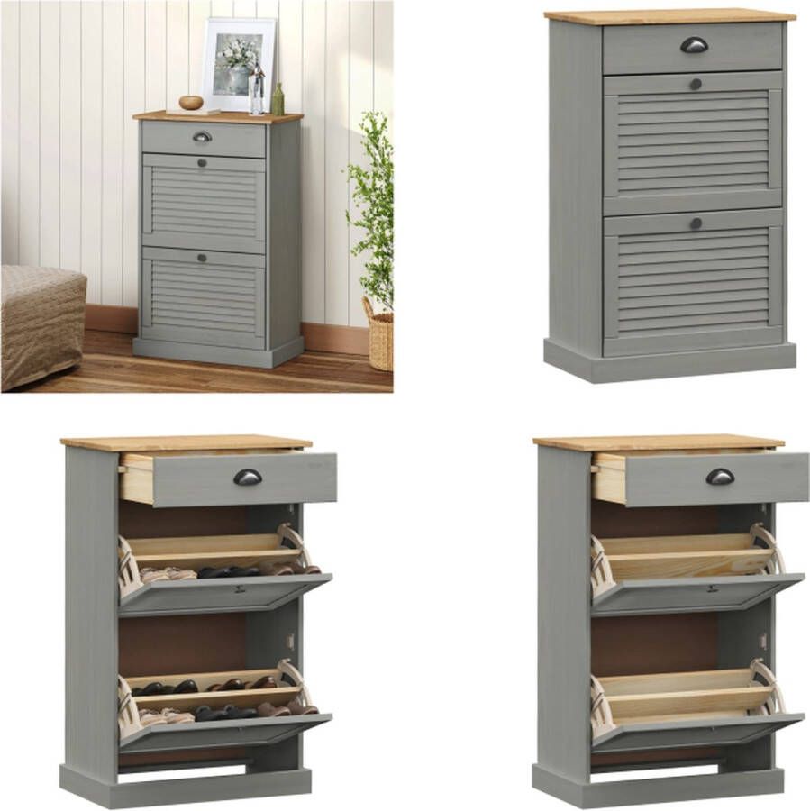 VidaXL Schoenenkast VIGO 60x35x96 cm massief grenenhout grijs Schoenenkast Schoenenkasten Schoenenopberger Schoenenrek