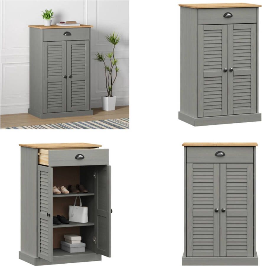 VidaXL Schoenenkast VIGO 60x35x96 cm massief grenenhout grijs Schoenenkast Schoenenkasten Schoenenopberger Schoenenrek
