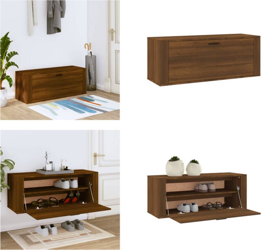 VidaXL Schoenenkast wandgemonteerd 100x35x38cm bewerkt hout bruineiken Wandschoenenkast Wandschoenenkasten Wandkast Voor Schoenen Schoenenkast Wand