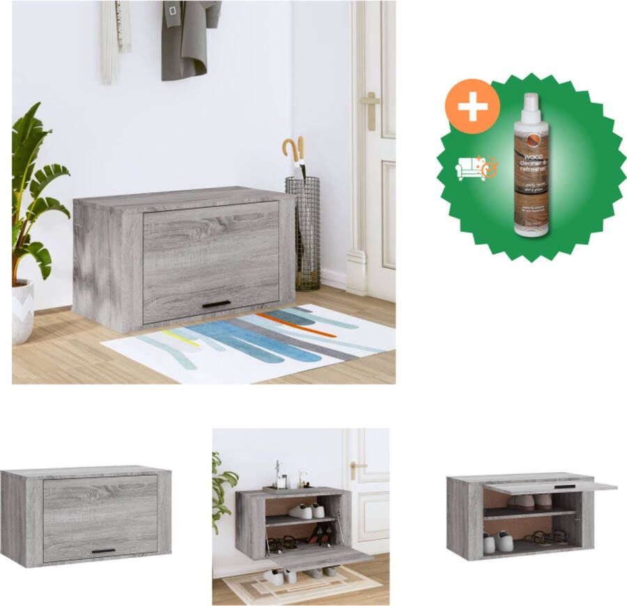 VidaXL Schoenenkast Wandgemonteerd 70 x 35 x 38 cm Grijs Sonoma Eiken Schoenenkast Inclusief Houtreiniger en verfrisser