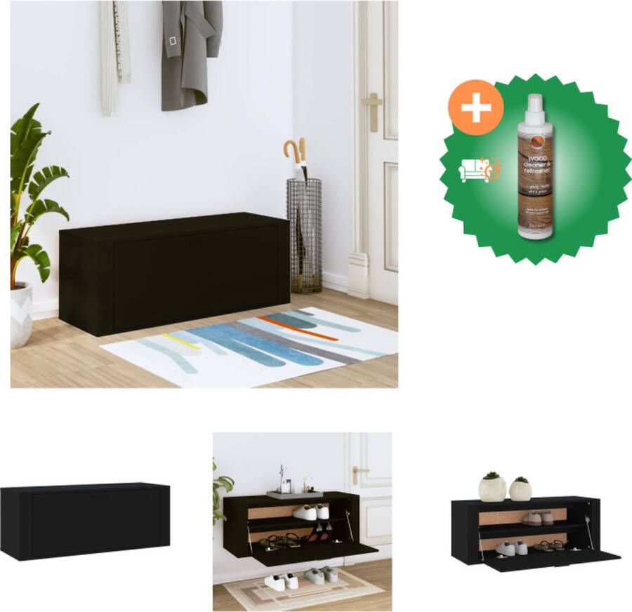 VidaXL Wandschoenenkast 100x35x38 cm bewerkt hout zwart Schoenenkast Inclusief Houtreiniger en verfrisser