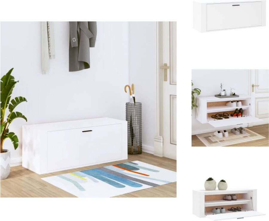 VidaXL Wandschoenenkast Wandschoenenkasten Wandkast Voor Schoenen Schoenenkast Wand Wandschoenenkast 100x35x38 cm bewerkt hout wit