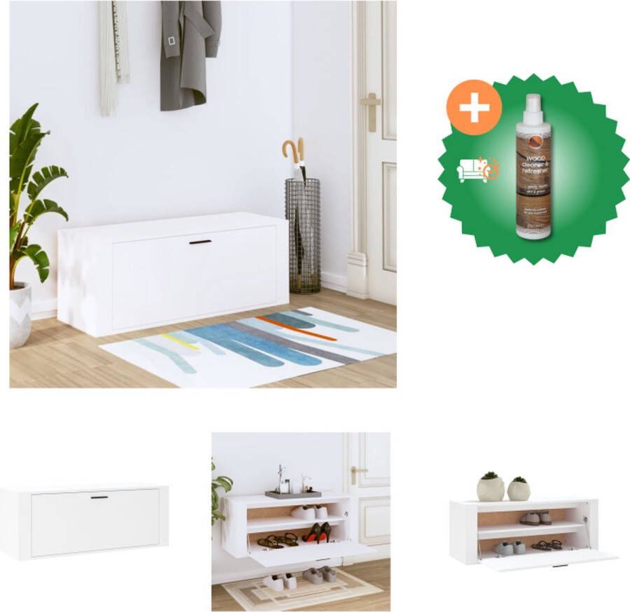 VidaXL Wandschoenenkast 100x35x38 cm bewerkt hout wit Schoenenkast Inclusief Houtreiniger en verfrisser