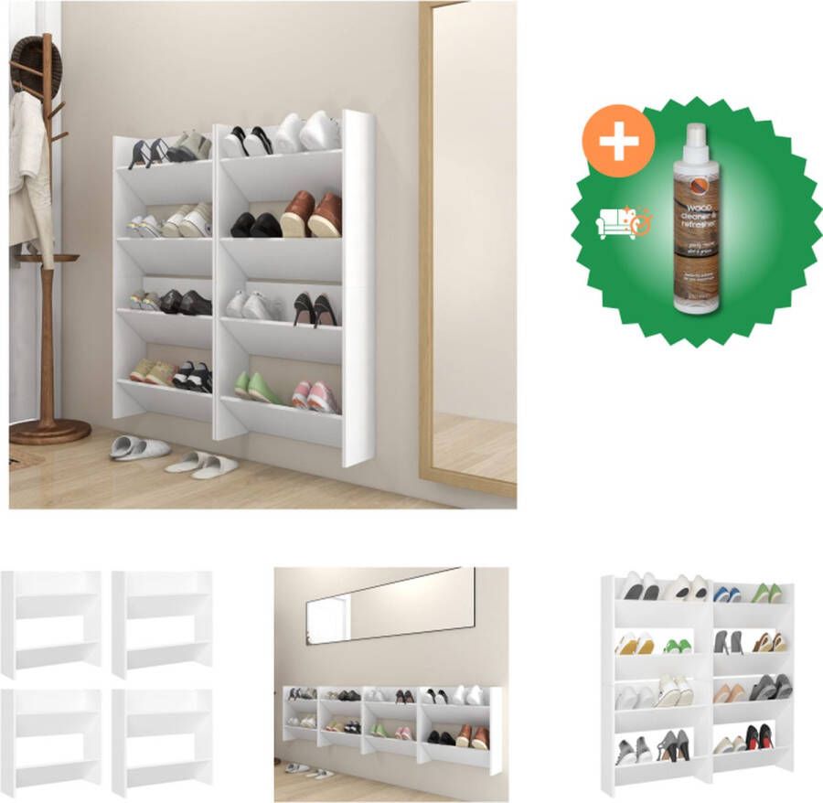 VidaXL Wandschoenenkasten 4 st 60x18x60 cm spaanplaat wit Schoenenkast Inclusief Houtreiniger en verfrisser