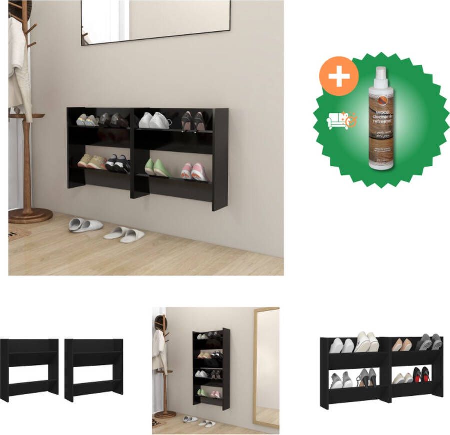 VidaXL Wandschoenenkasten 2 st 60x18x60 cm spaanplaat zwart Schoenenkast Inclusief Houtreiniger en verfrisser