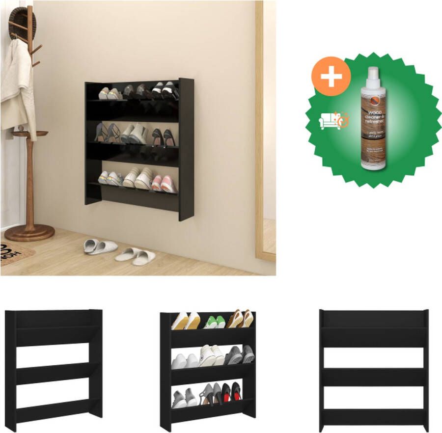 VidaXL Schoenenkast Wandmontage 80 x 18 x 90 cm Zwart Schoenenkast Inclusief Houtreiniger en verfrisser