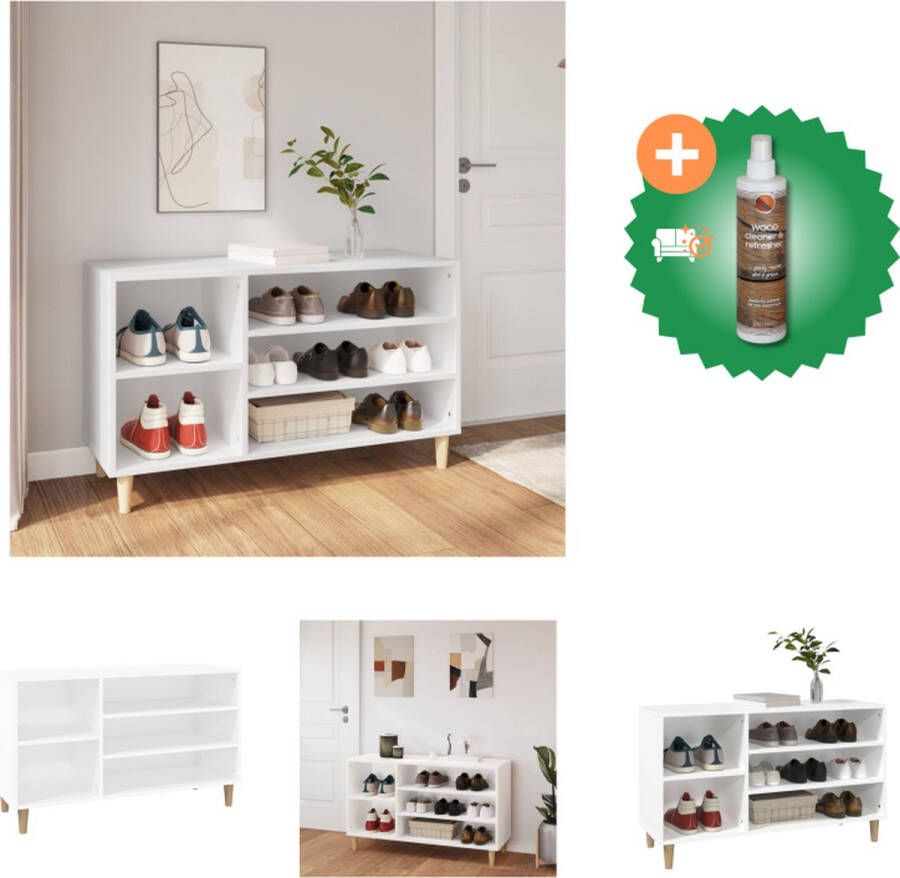 VidaXL Schoenenkast Wit 102 x 36 x 60 cm Bewerkt hout en massief eucalyptushout Schoenenkast Inclusief Houtreiniger en verfrisser