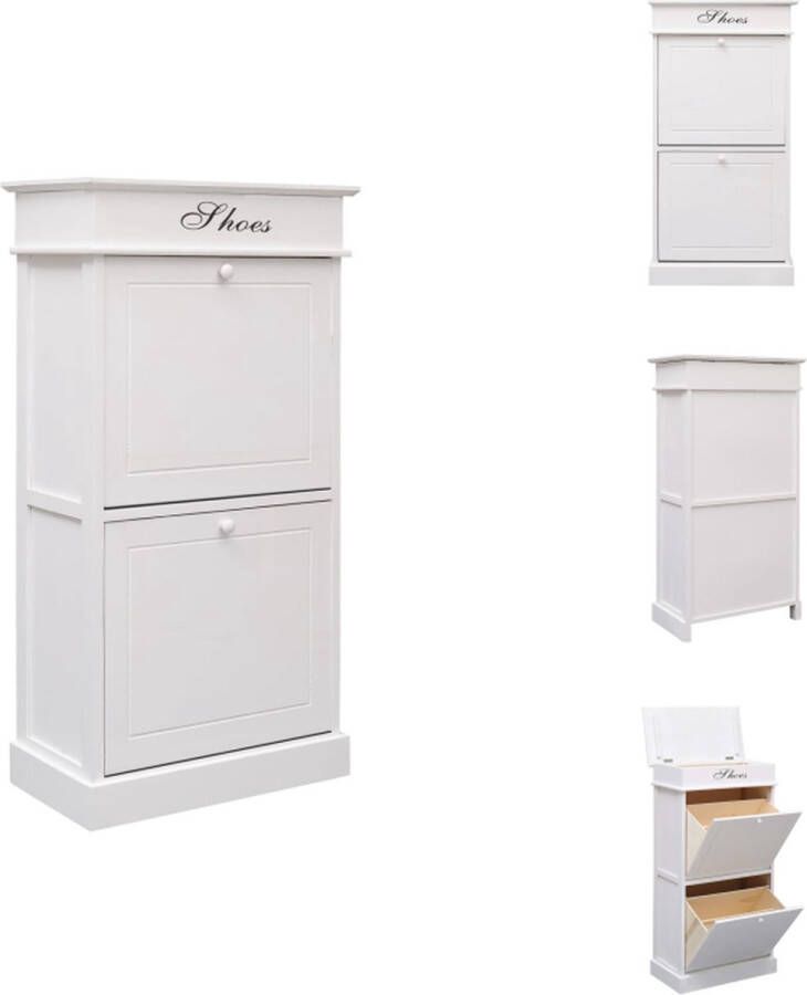 VidaXL Schoenenkast Schoenenkasten Schoenenkist Schoenenkisten Schoenenkast 50x28x98 cm paulowniahout wit - Foto 2