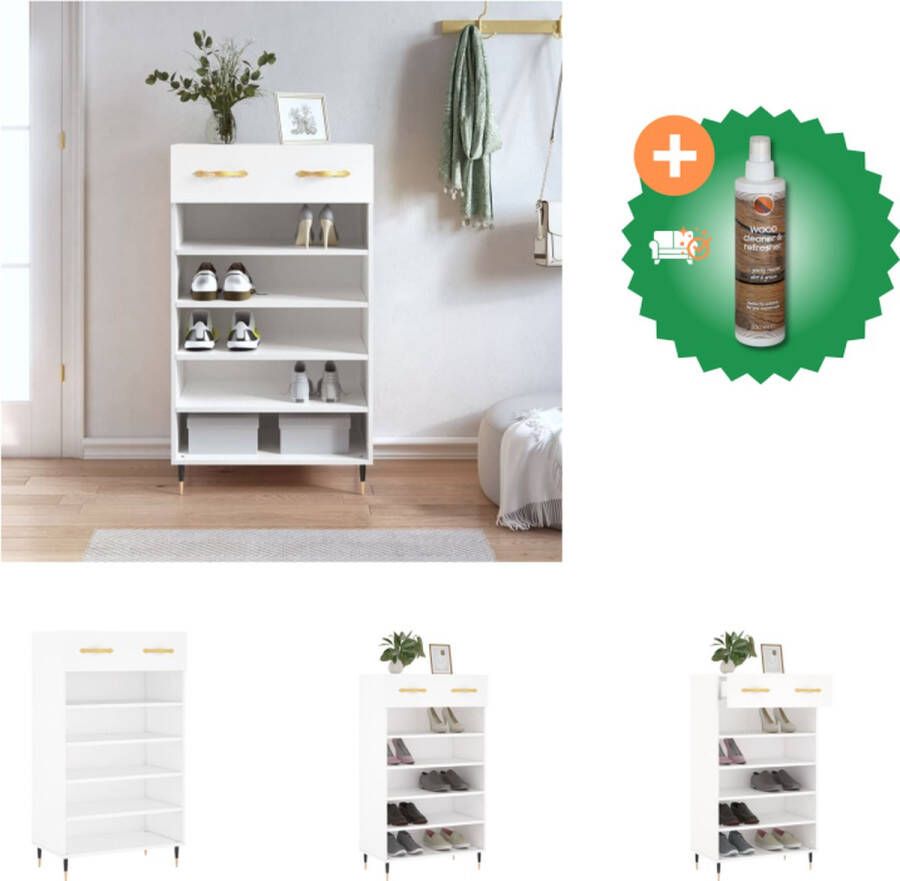 VidaXL Schoenenkast Wit 60 x 35 x 105 cm Duurzaam hout 1 lade 5 open vakken Kast Inclusief Houtreiniger en verfrisser