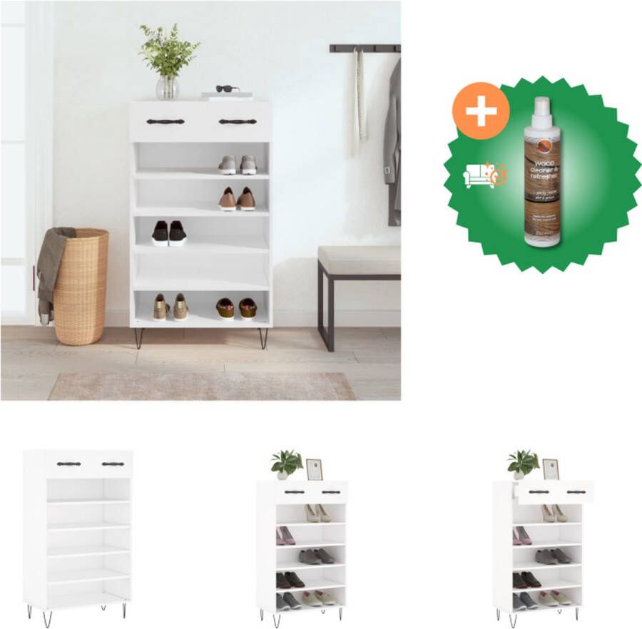 VidaXL Schoenenkast Wit 60 x 35 x 105 cm Duurzaam materiaal Voldoende opbergruimte Kast Inclusief Houtreiniger en verfrisser