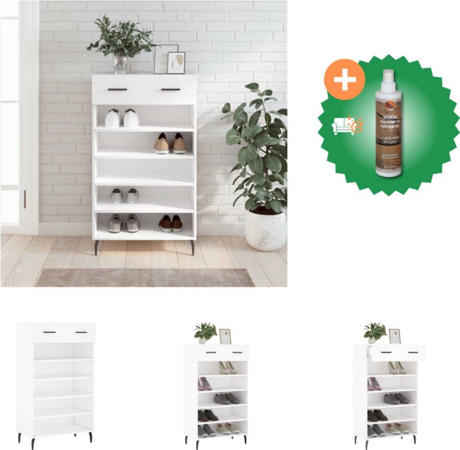 VidaXL Schoenenkast Wit 60 x 35 x 105 cm Duurzaam Opbergruimte Stabiel blad Kast Inclusief Houtreiniger en verfrisser