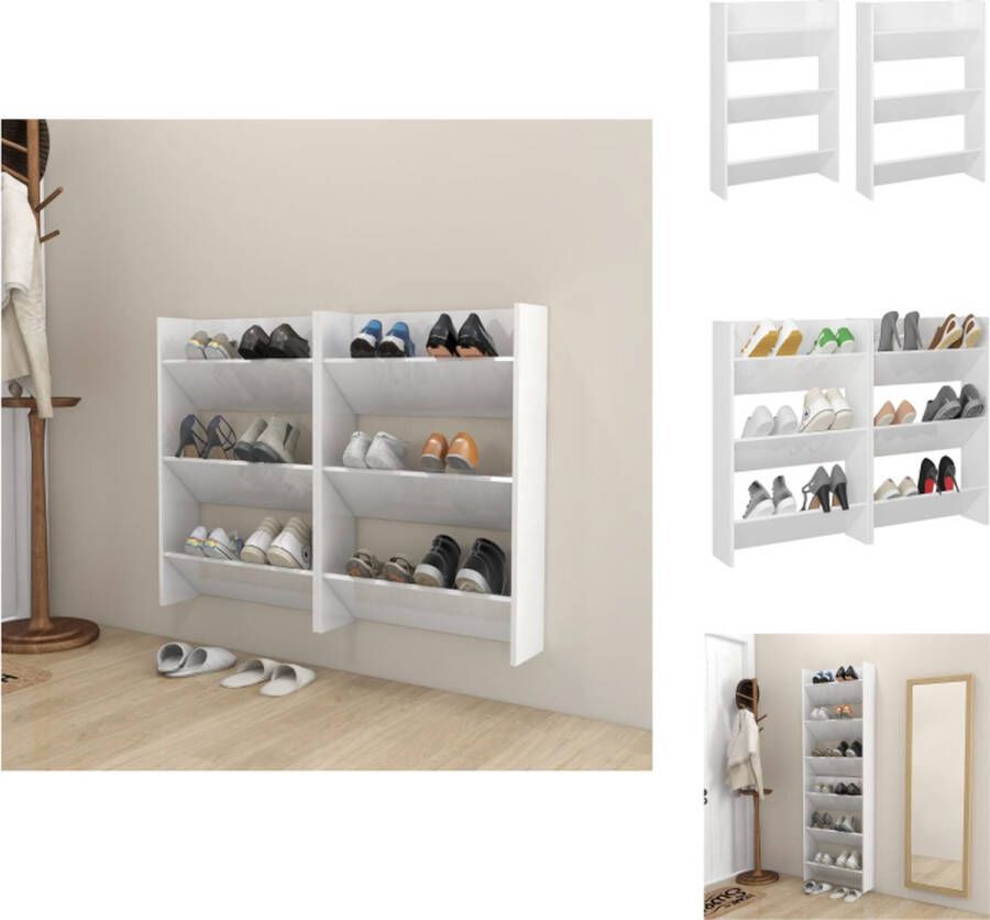VidaXL Wandschoenenkast Wandschoenenkasten Wandkast Voor Schoenen Wandkasten Voor Schoenen Wandschoenenkasten 2 st 60x18x90 cm bewerkt hout hoogglans wit