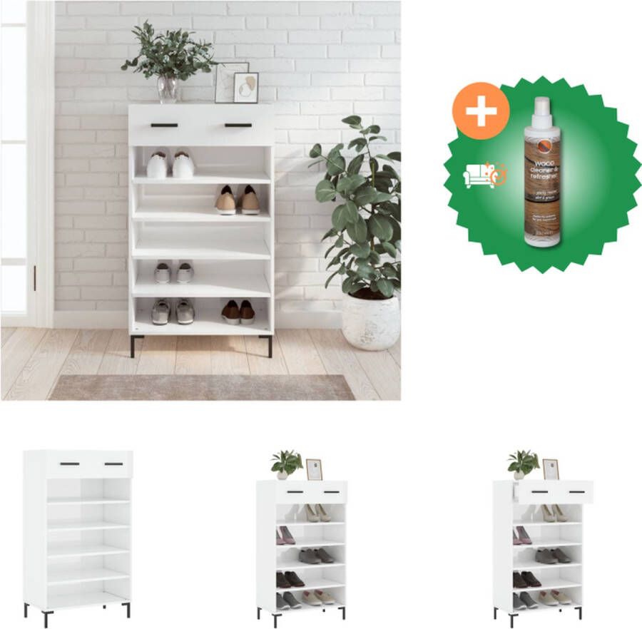VidaXL Schoenenkast 60x35x105 cm bewerkt hout hoogglans wit Kast Inclusief Houtreiniger en verfrisser