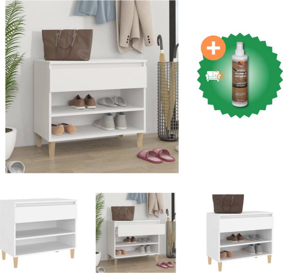 VidaXL Schoenenkast Wit 70 x 36 x 60 cm Stevig bewerkt hout en eucalyptushout Schoenenkast Inclusief Houtreiniger en verfrisser - Foto 2