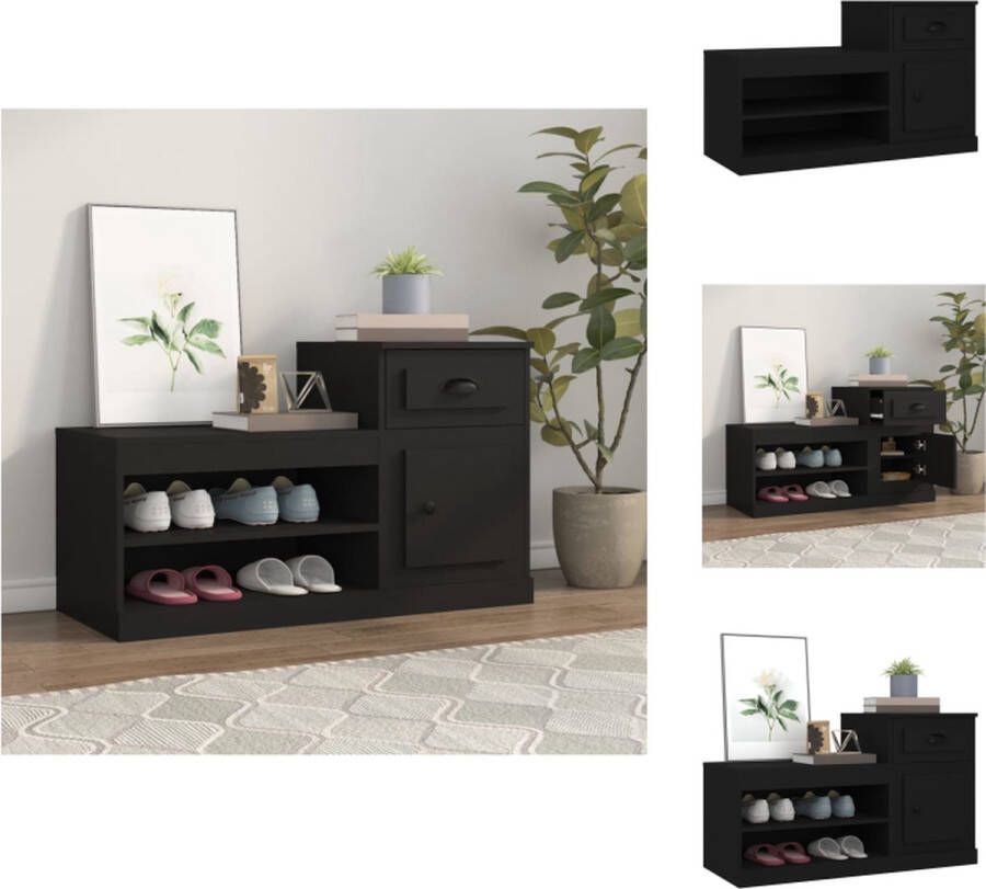 VidaXL Schoenenrek Schoenenrekken Opbergrek Voor Schoenen Schoenenstellage Schoenenkast 100x42x60 cm bewerkt hout zwart - Foto 2