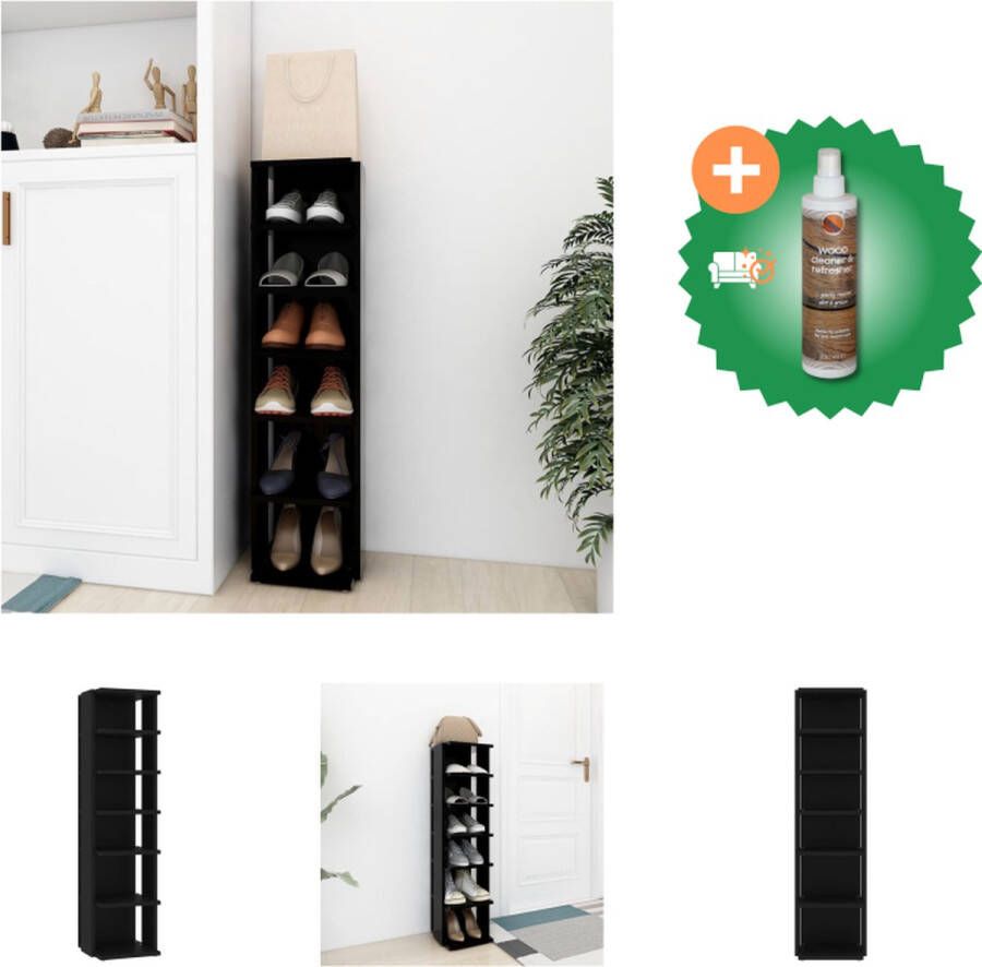 VidaXL Schoenenkast Zwart 27.5 x 27 x 102 cm Bewerkt Hout 6 Schappen Schoenenkast Inclusief Houtreiniger en verfrisser