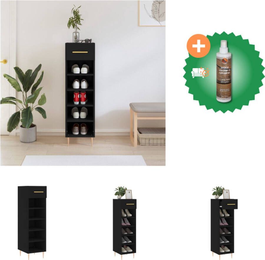 VidaXL Schoenenkast Zwart 30 x 35 x 105 cm Duurzaam bewerkt hout en ijzer Kast Inclusief Houtreiniger en verfrisser