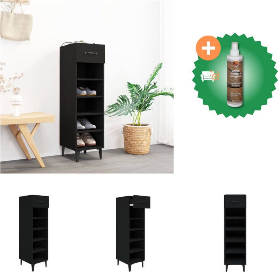 VidaXL Schoenenkast Trendy Opbergruimte 30x35x105 cm Zwart hout Schoenenkast Inclusief Houtreiniger en verfrisser - Foto 2