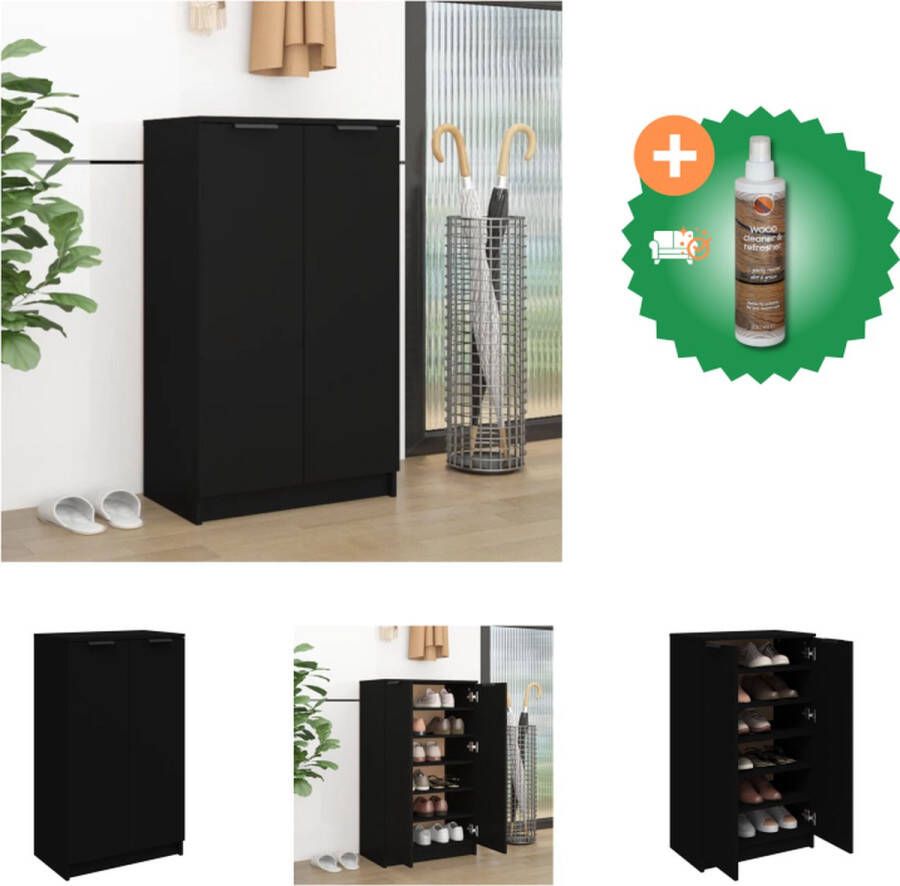 VidaXL Schoenenkast Zwart 59 x 35 x 100 cm Bewerkt hout Schoenenkast Inclusief Houtreiniger en verfrisser