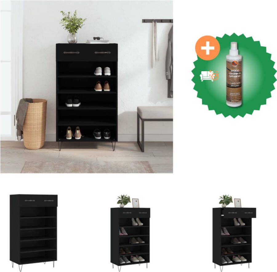 VidaXL Schoenenkast Zwart 60 x 35 x 105 cm Duurzaam materiaal Voldoende opbergruimte Stabiel blad Praktisch ontwerp Kast Inclusief Houtreiniger en verfrisser