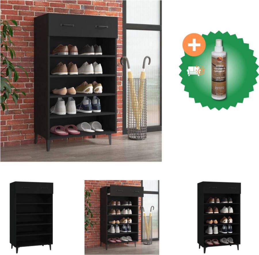 VidaXL Schoenenkast Scandinavische minimalistische stijl Zwart 60 x 35 x 105 cm Bewerkt hout Schoenenkast Inclusief Houtreiniger en verfrisser