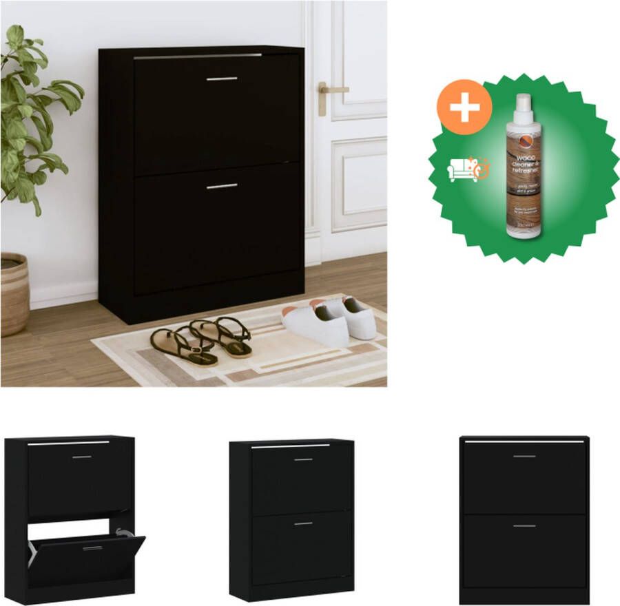 VidaXL Schoenenkast Zwart 63 x 24 x 81 cm 2 Lades Bewerkt Hout Schoenenkast Inclusief Houtreiniger en verfrisser