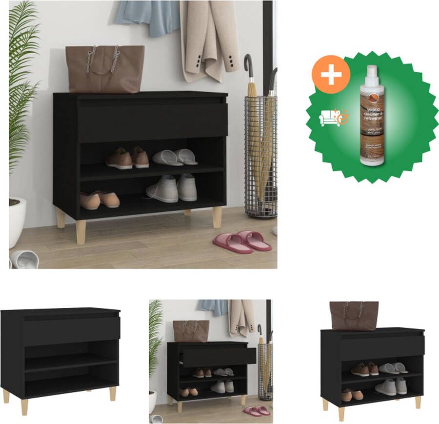 VidaXL Schoenenkast Zwart 70 x 36 x 60 cm Bewerkt hout Voldoende opbergruimte Schoenenkast Inclusief Houtreiniger en verfrisser