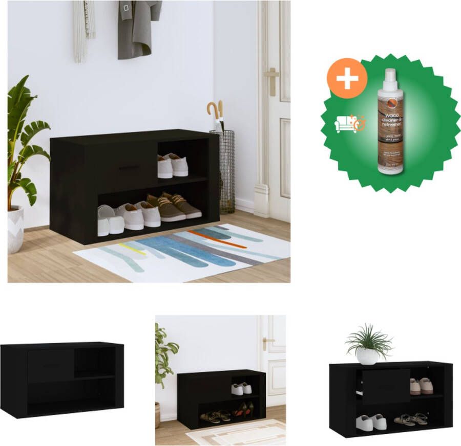 VidaXL Schoenenkast Zwart 80 x 35 x 45 cm Stevig hout 2 vakken Schoenenkast Inclusief Houtreiniger en verfrisser