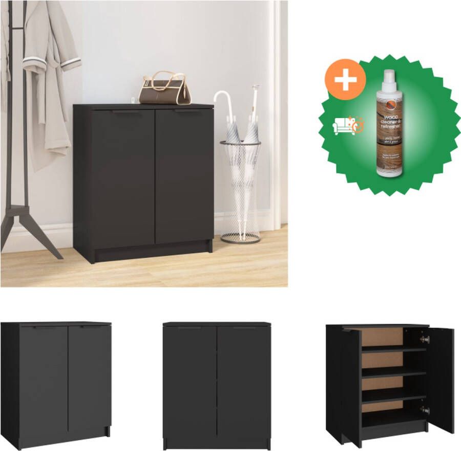 VidaXL Schoenenkast Zwarte Bewerkt Hout 59 x 35 x 70 cm Trendy Ontwerp Schoenenkast Inclusief Houtreiniger en verfrisser