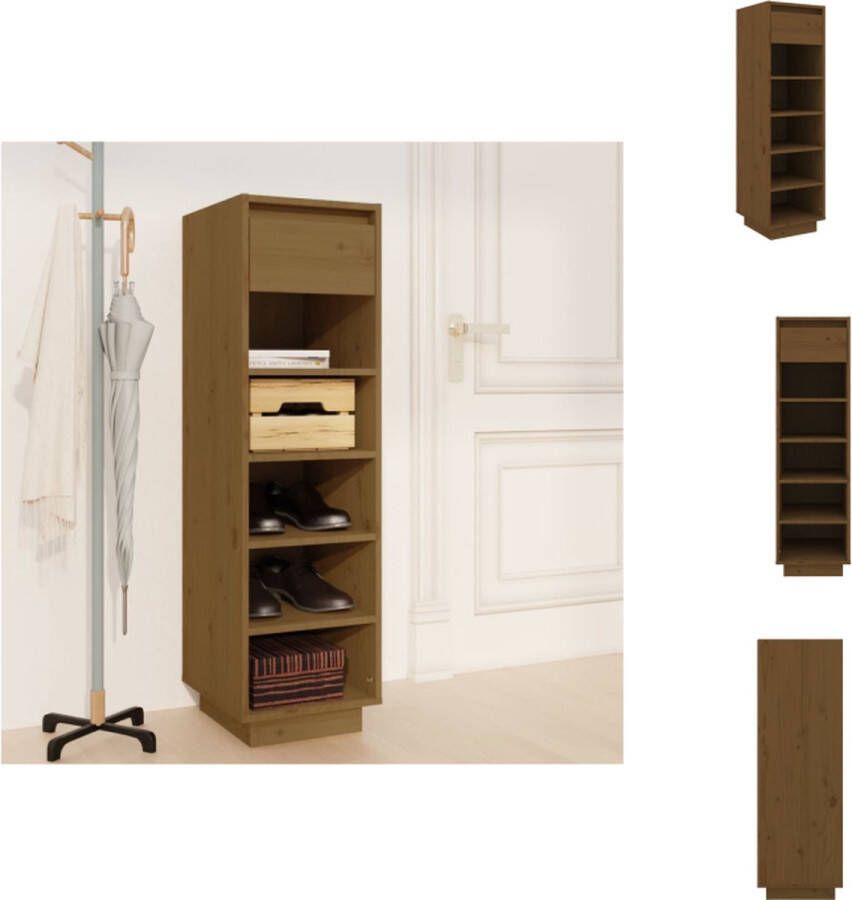 The Living Store Schoenenkast 30x34x105 cm massief grenenhout honingbruin Schoenenkast Schoenen Rek Houten Schoenenkast Schoenuitlegger Garderobe