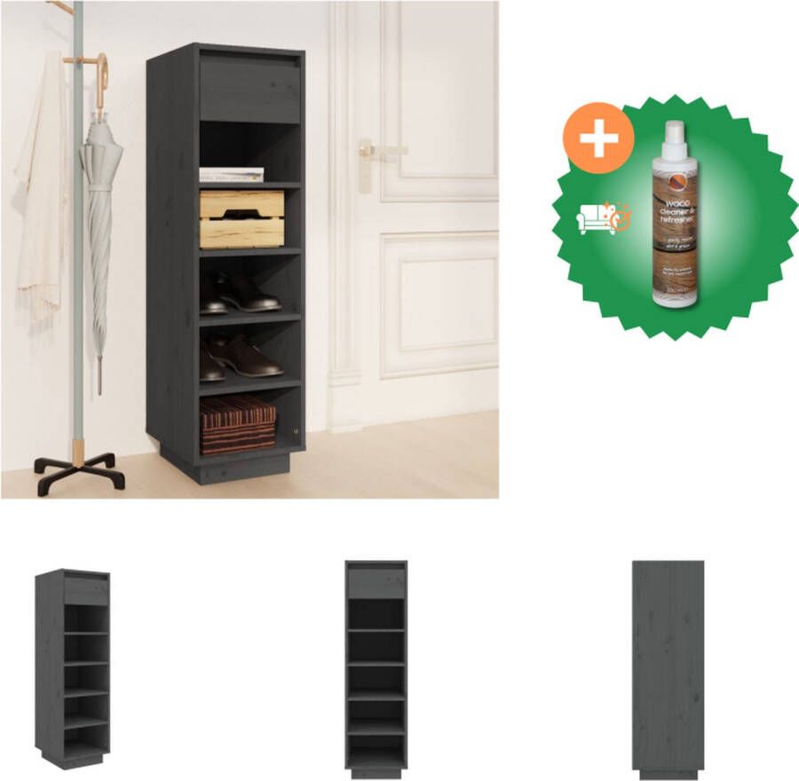VidaXL Schoenenkast Zweefpoten Organiser 34 x 30 x 105 cm Grijs Massief Grenenhout Schoenenkast Inclusief Houtreiniger en verfrisser