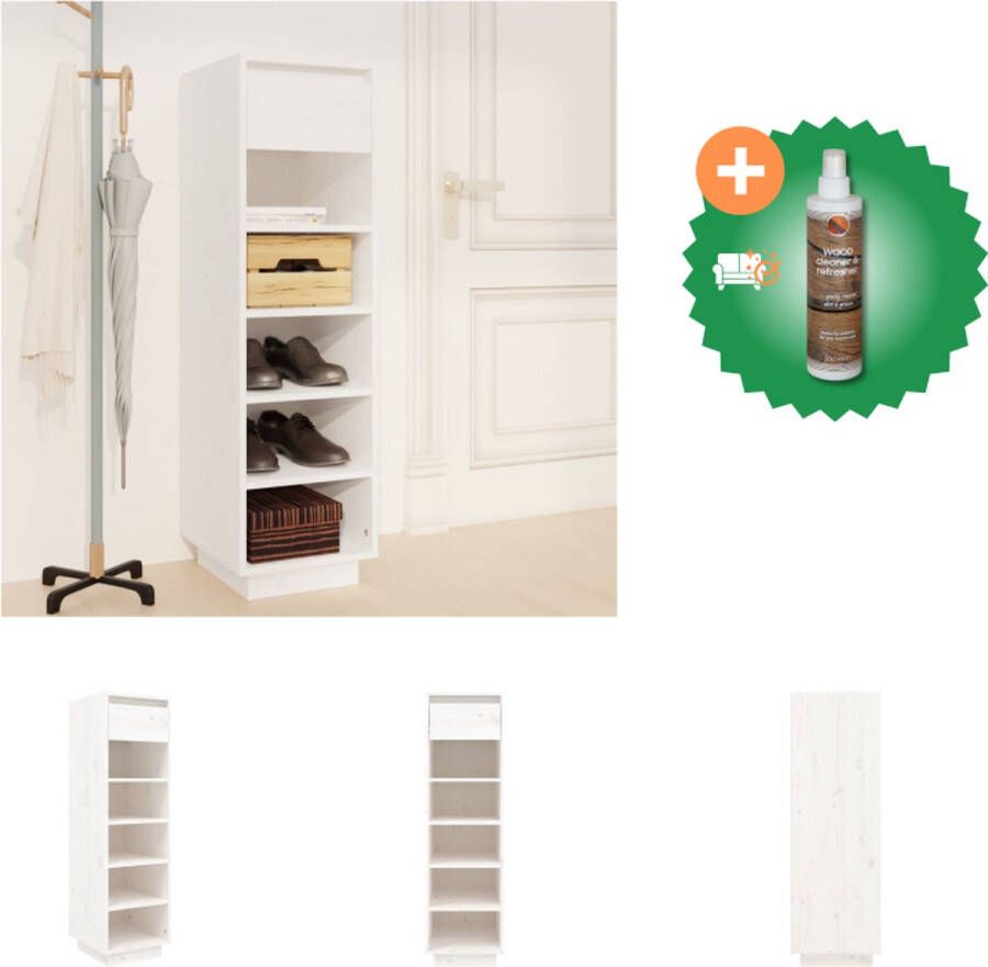 VidaXL Schoenenkast Zweefpoten Wit 34 x 30 x 105 cm Massief grenenhout Schoenenkast Inclusief Houtreiniger en verfrisser