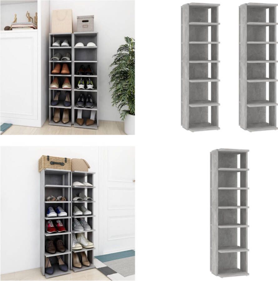 VidaXL Schoenenkasten 2 st 27-5x27x102 cm betongrijs Schoenrek Schoenrekken Schoenenrek Schoenenrekken