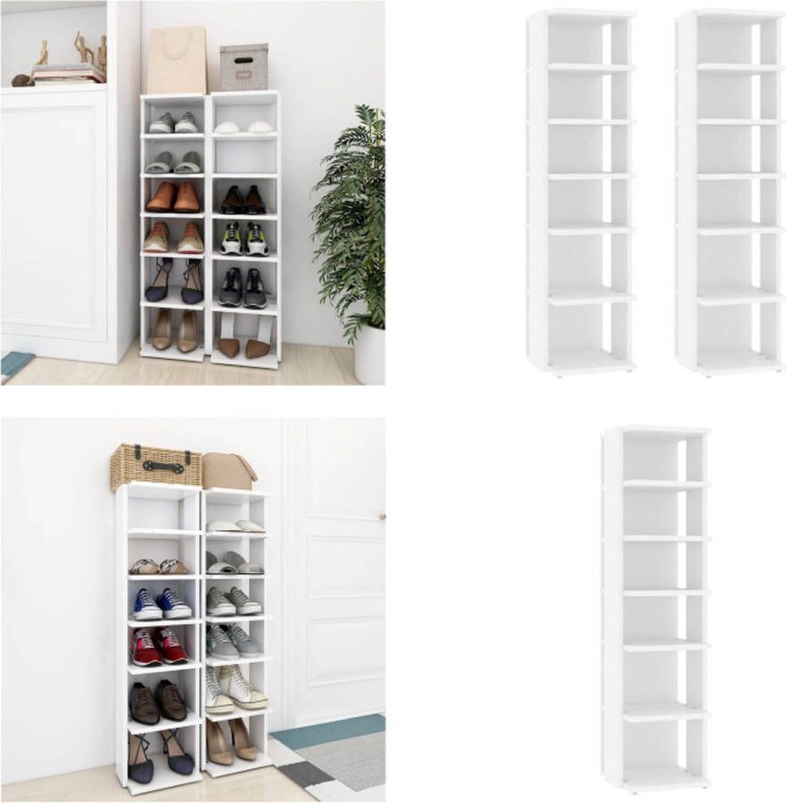 VidaXL Schoenenkasten 2 st 27 5x27x102 cm bewerkt hout wit Schoenrek Schoenrekken Schoenenrek Schoenenrekken