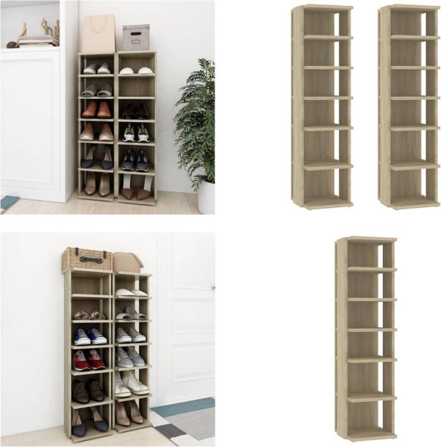 VidaXL Schoenenkasten 2 st 27 5x27x102 cm sonoma eikenkleurig Schoenrek Schoenrekken Schoenenrek Schoenenrekken