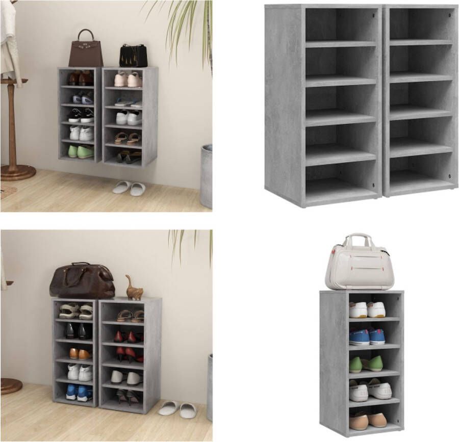 VidaXL Schoenenkasten 2 st 31 5x35x70 cm bewerkt hout betongrijs Schoenenkast Schoenenkasten Schoenenopbergers - Foto 2
