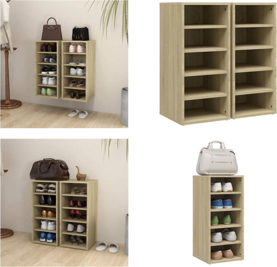 VidaXL Schoenenkasten 2 st 31-5x35x70 cm spaanplaat sonoma eikenkleur Schoenenkast Schoenenkasten Schoenenopbergers - Foto 2