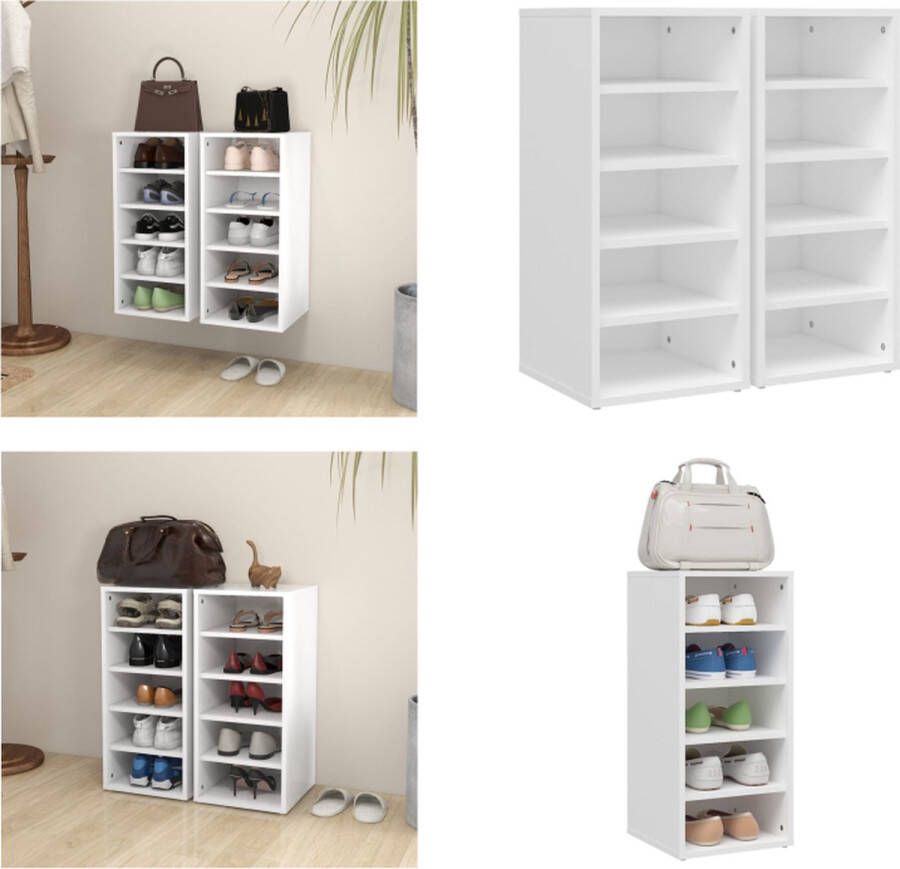 VidaXL Schoenenkasten 2 st 31 5x35x70 cm bewerkt hout wit Schoenenkast Schoenenkasten Schoenenopbergers