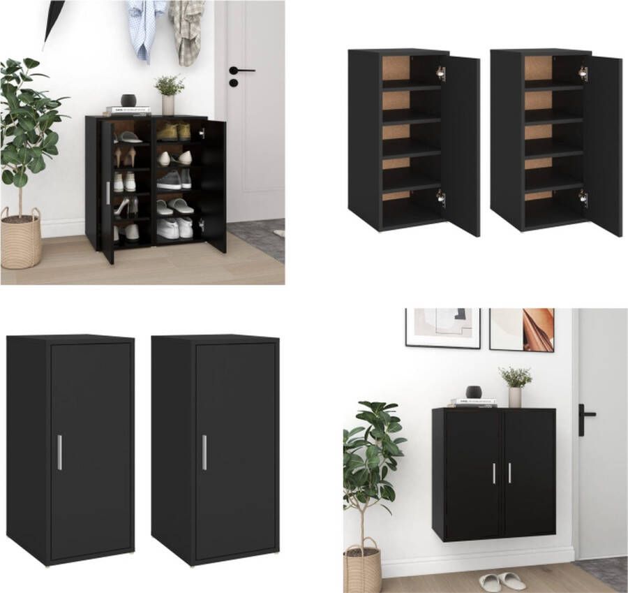 VidaXL Schoenenkasten 2 st 32x35x70 cm spaanplaat zwart Schoenenkast Schoenenkasten Schoenenopbergers