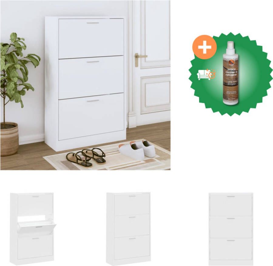 VidaXL Schoenenkasten Schoenenkast 63 x 24 x 103 cm Wit Schoenenkast Inclusief Houtreiniger en verfrisser