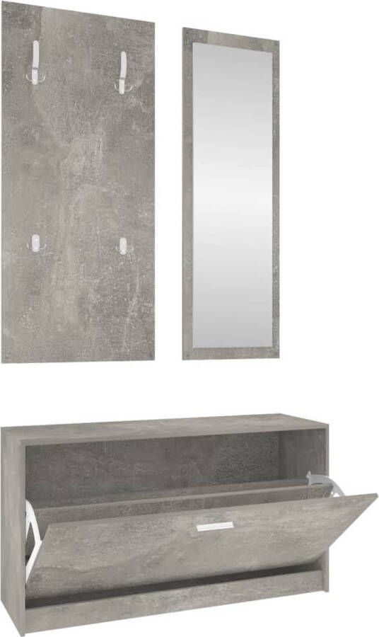 VidaXL Schoenenkastset 3-in-1 Bewerkt hout Grijs Schoenenkast Berging Oplossing Kast Interieur Design Meubilair Entreehal Garderobe