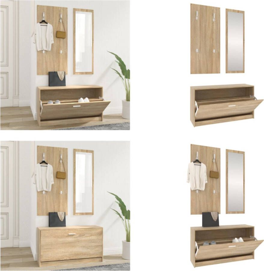 VidaXL Schoenenkastset 3-in-1 bewerkt hout sonoma eikenkleurig Schoenenkast Schoenenkasten Schoenenkast Set Schoenenkastset