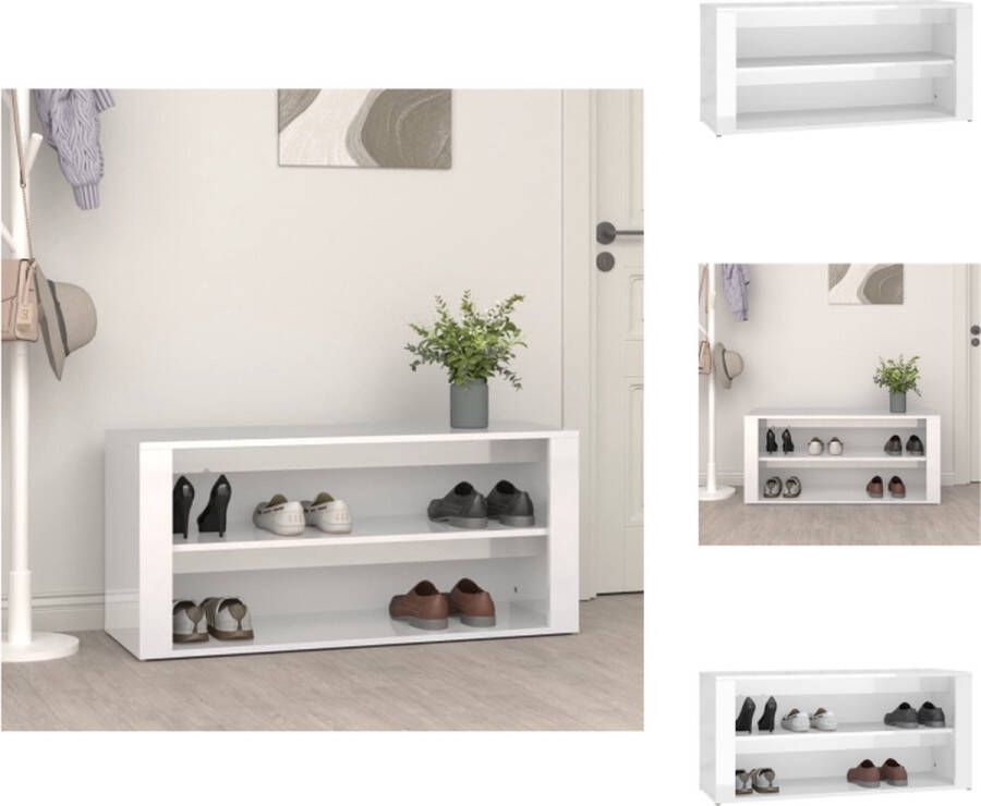 VidaXL Schoenenrek Schoenenrekken Opbergrek Voor Schoenen Schoenenstellage Schoenenrek 100x35x45 cm bewerkt hout hoogglans wit - Foto 2