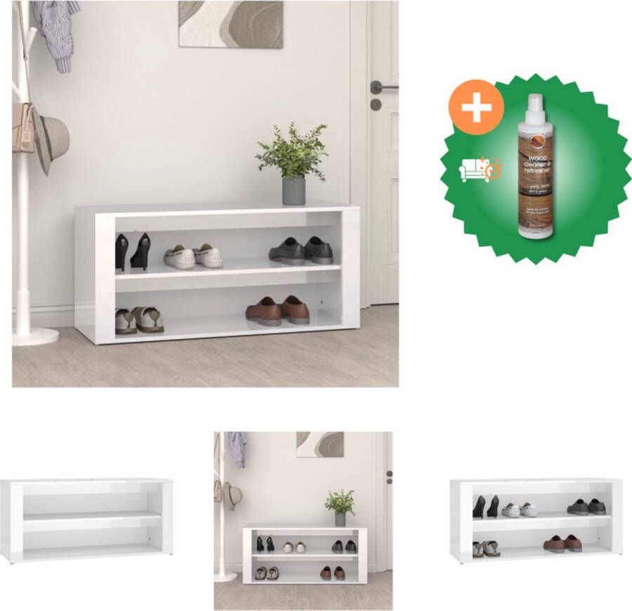 VidaXL Schoenenrek 100x35x45 cm bewerkt hout hoogglans wit Schoenenkast Inclusief Houtreiniger en verfrisser
