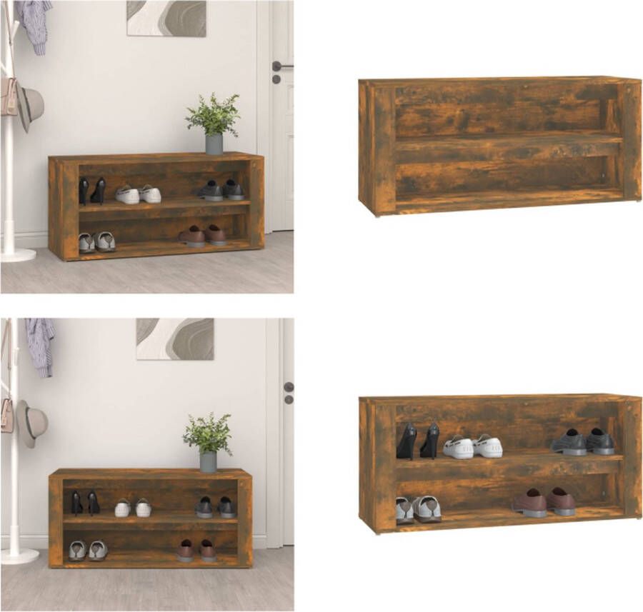 VidaXL Schoenenrek 100x35x45 cm bewerkt hout gerookt eikenkleurig Schoenenrek Schoenenrekken Opbergrek Voor Schoenen Schoenenstellage