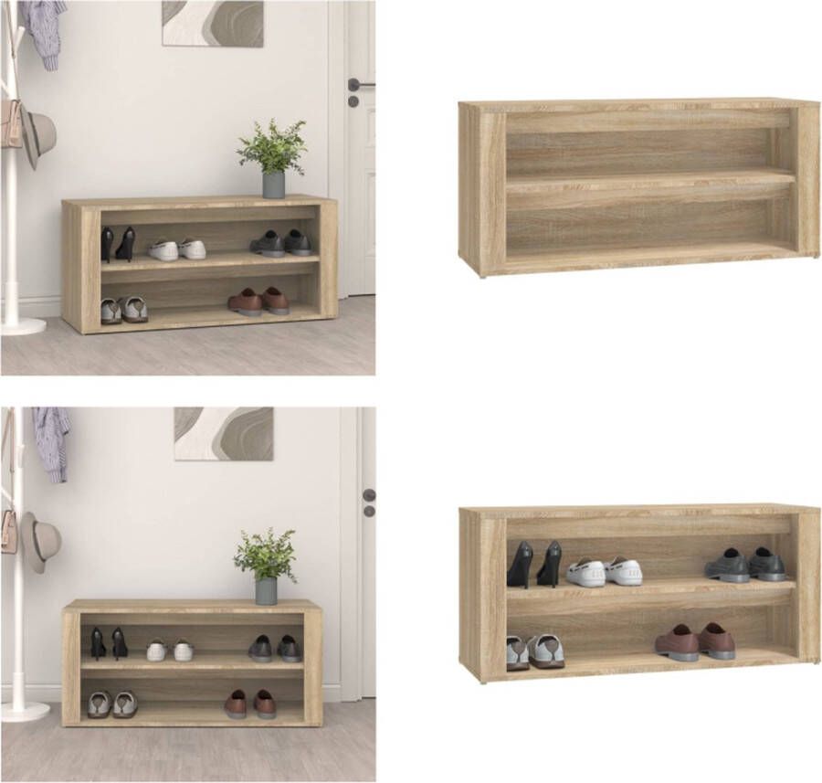 VidaXL Schoenenrek 100x35x45 cm bewerkt hout sonoma eikenkleurig Schoenenrek Schoenenrekken Opbergrek Voor Schoenen Schoenenstellage