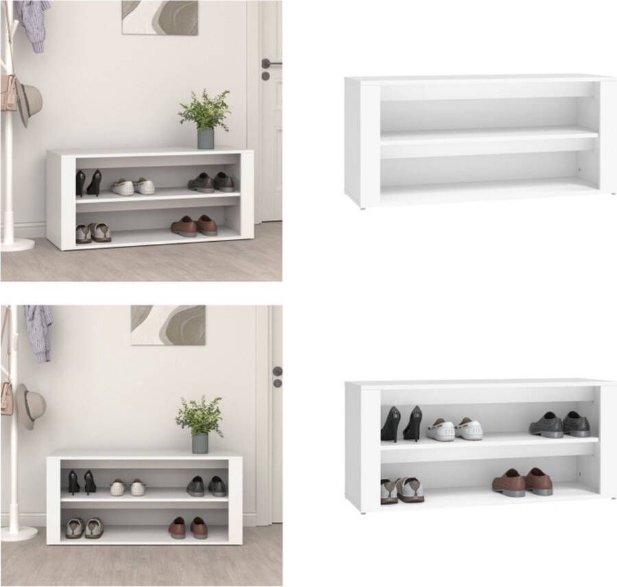 VidaXL -Schoenenrek-100x35x45-cm-bewerkt-hout-wit Schoenenrek Schoenenrekken Opbergrek Voor Schoenen Schoenenstellage - Foto 2