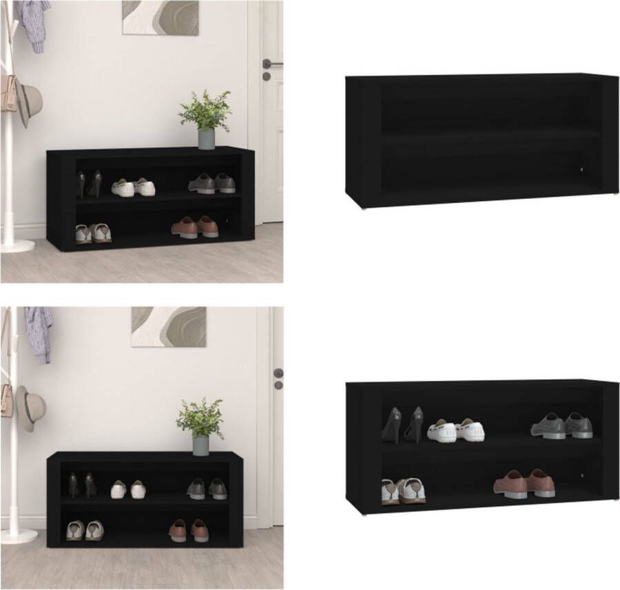 VidaXL Schoenenrek 100x35x45 cm bewerkt hout zwart Schoenenrek Schoenenrekken Opbergrek Voor Schoenen Schoenenstellage