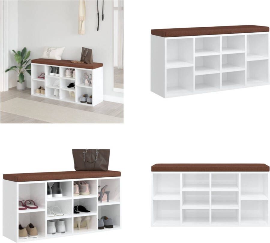 VidaXL Schoenenrek 103x30x48 cm bewerkt hout hoogglans wit Schoenenbank Schoenenbanken Schoenenopbergbank Schoenenberging