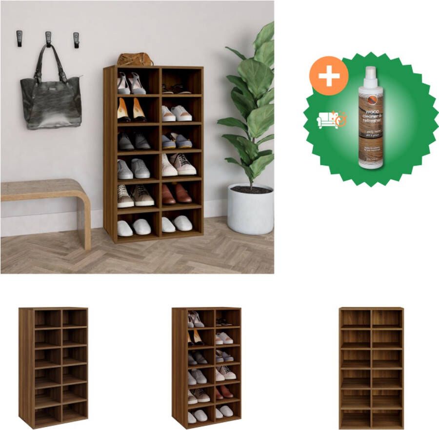 VidaXL Schoenenrek 12 Vakken 54 x 34 x 100.5 cm Bewerkt hout Bruineiken Schoenenkast Inclusief Houtreiniger en verfrisser
